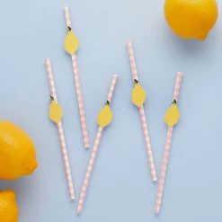 Card Factory Lemon & Gingham Paper Straws - Pack of 20