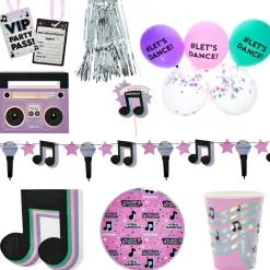 Card Factory Lets Dance Party Tableware & Decorations Bundle - 8 Guests