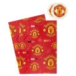 Kids Card Factory Manchester United Wrapping Paper - 2 Sheets & 2 Tags
