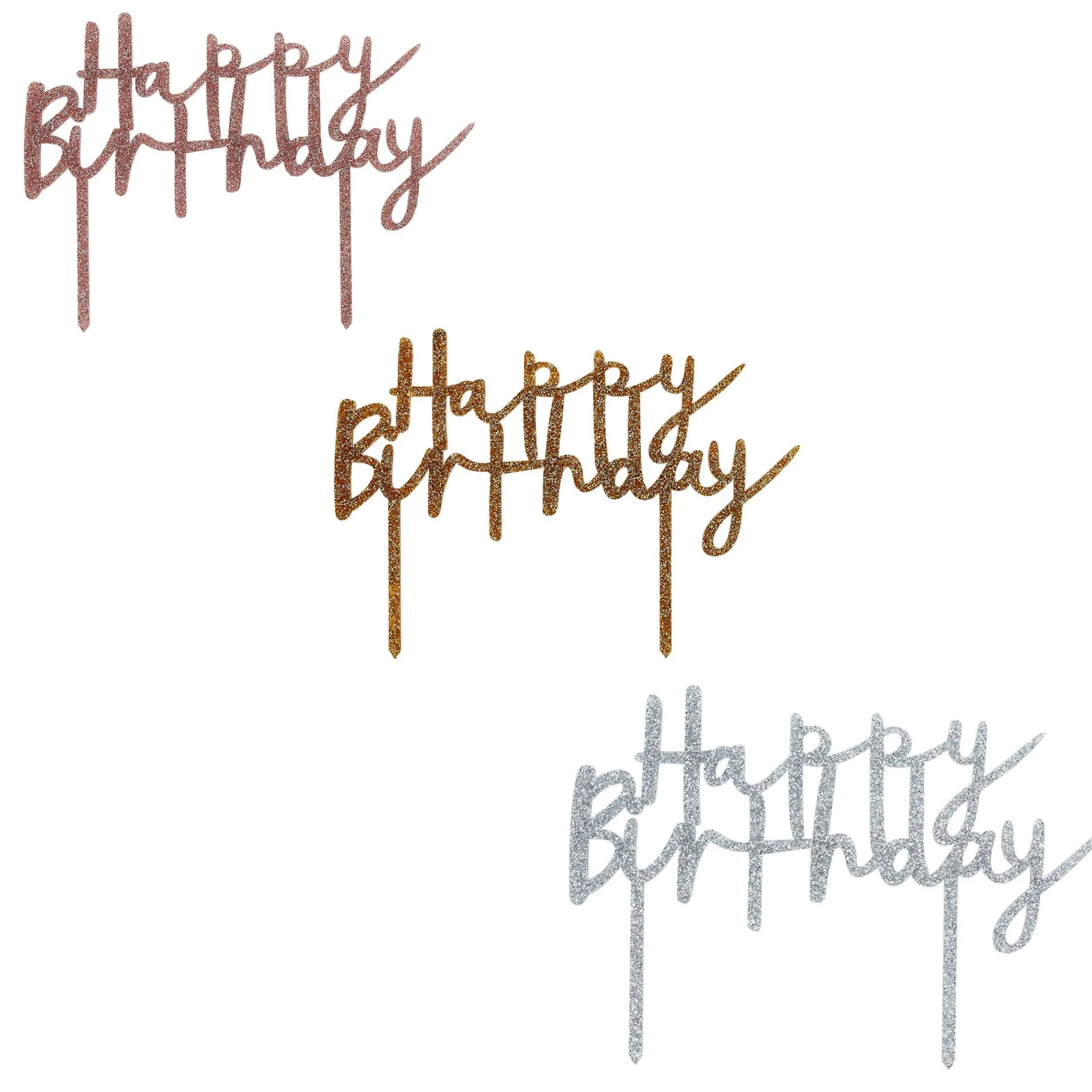 Card Factory Metallic Happy Birthday Glitter Acrylic Cake Topper (3 Colour Options)