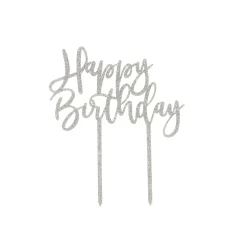 New Metallic Happy Birthday Script Glitter Acrylic Cake Topper (3 Colour Options) Cake Candles|Birthday Party