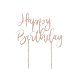 New Metallic Happy Birthday Script Glitter Acrylic Cake Topper (3 Colour Options) Cake Candles|Birthday Party