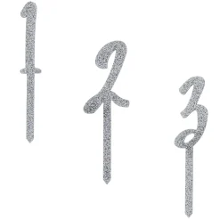 Card Factory Metallic Silver Number Glitter Acrylic Cake Topper (Numbers 0-9)