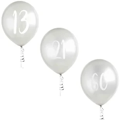 Hot Metallic Silver Number Latex Balloons - Pack of 5 (Milestone Ages) 60Th Birthday|50Th Birthday