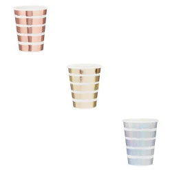 Card Factory Metallic Striped Paper Cups - Pack of 8 (3 Colour Options)