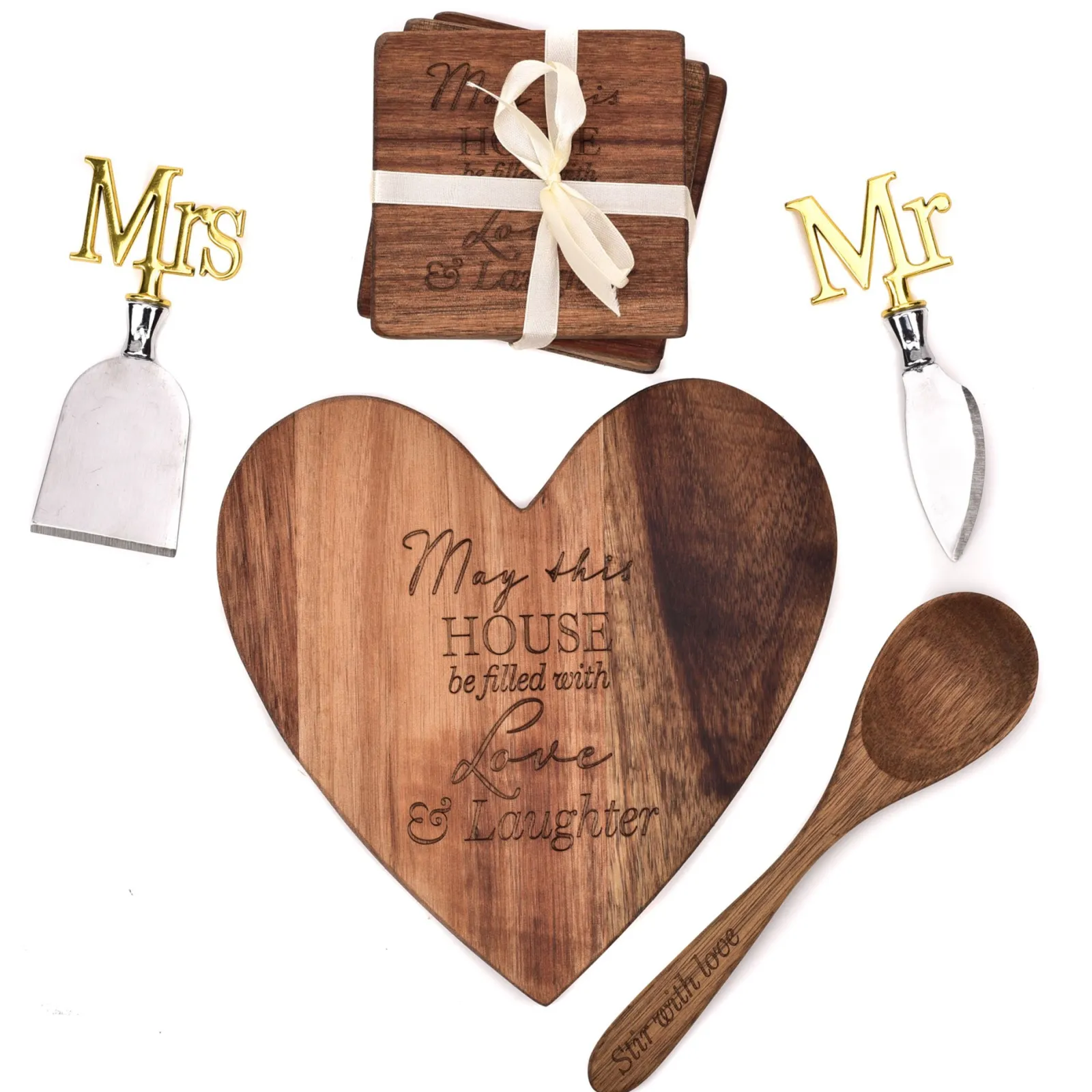 Hot Mr & Mrs Wooden Cheeseboard Gift Set Jewellery & Keepsakes|Gift Sets