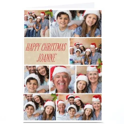 Card Factory Multi Photo Christmas Card - Eight Photos With Holly Berries