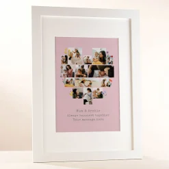 Outlet Multi Photo Framed Heart Print - Pink with Flowers Personalised Canvas & Wall Art|Photo Gifts