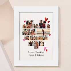 Discount Multi Photo Upload Framed Photo Heart Print With Message - Better Together Personalised Canvas & Wall Art|Photo Gifts