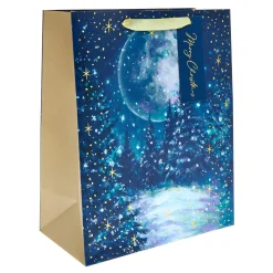 Card Factory Navy Trees & Moon Large Portrait Christmas Gift Bag