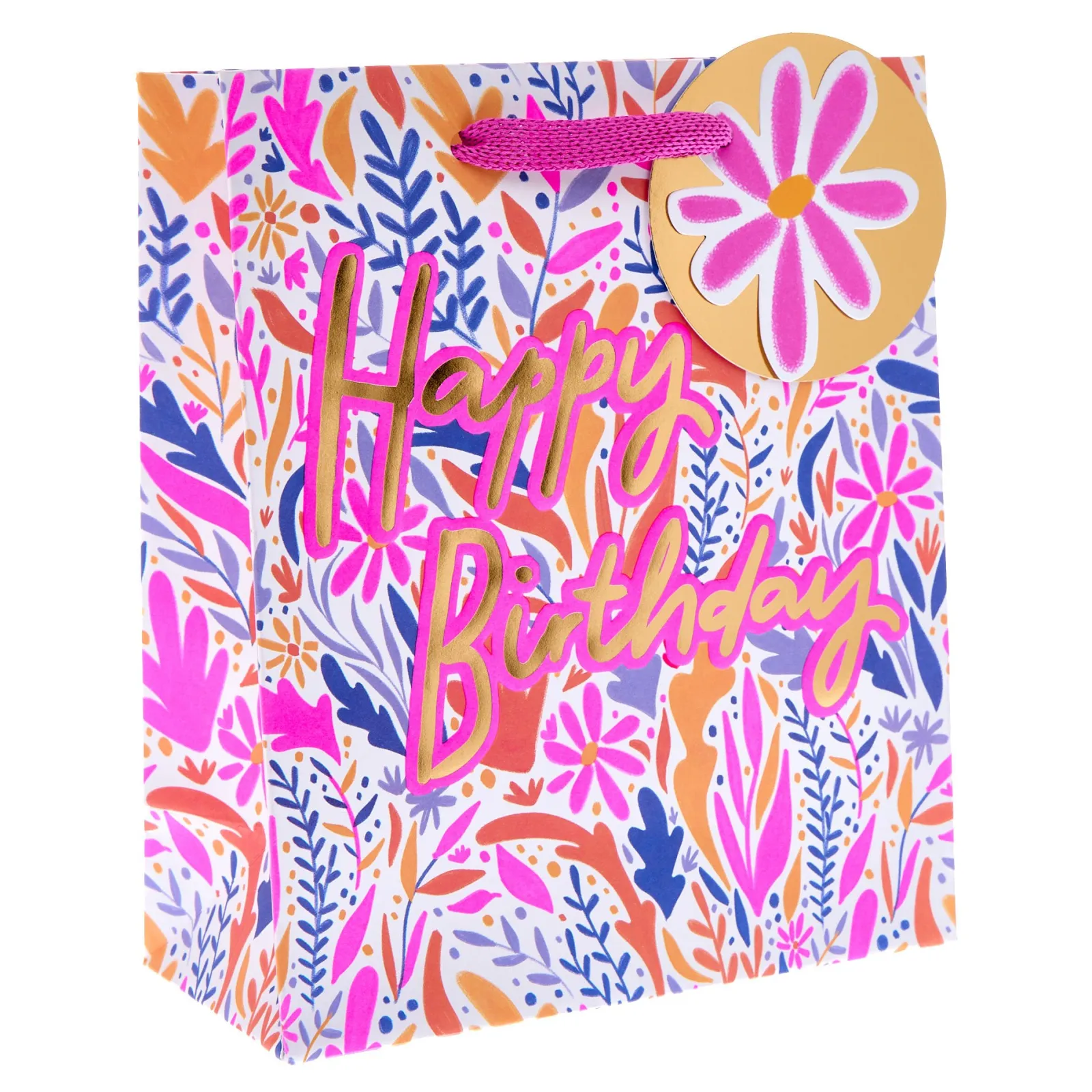 Kids Card Factory Neon Floral Birthday Medium Portrait Gift Bag