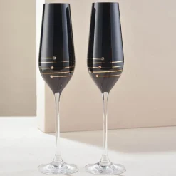 Sale Nero Platinum Champagne Flute Pair Glassware|New Home Gifts