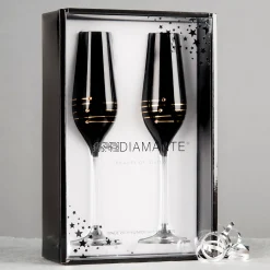Sale Nero Platinum Champagne Flute Pair Glassware|New Home Gifts