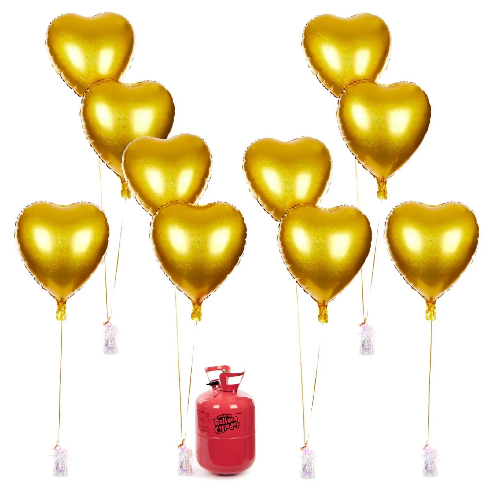 Discount Party Balloon Bundle - 10 Gold Hearts & Helium Hen Party|Anniversary Party