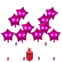 Card Factory Party Balloon Bundle - 10 Magenta Stars & Helium