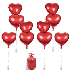 Card Factory Party Balloon Bundle - 10 Red Hearts & Helium