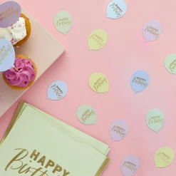 Hot Pastel Happy Birthday Balloon Shaped Table Scatter Confetti & Foiletti|Birthday Party