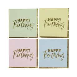 Pastel Happy Birthday Paper Napkins - Pack of 16 Tableware|Birthday Party