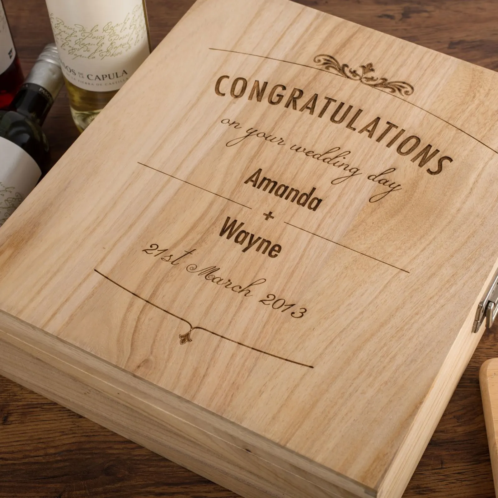 New Personalised 3 Bottle Luxury Wooden Wine Box - Wedding Day Congratulations Graduation Gifts|Engagement Gifts
