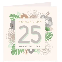 Online Personalised Anniversary Card - Flowers & Green Leaves Invitations|Premium Square