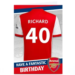Kids Card Factory Personalised Arsenal FC Shirt Birthday Card, Editable Age
