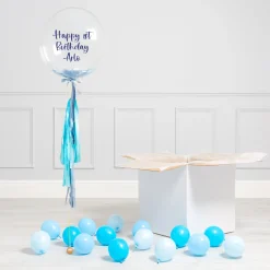 Sale Personalised Baby Blue Confetti Tassel Bubblegum Balloon & Minis - DELIVERED INFLATED! Personalised Party|Baby Shower Party