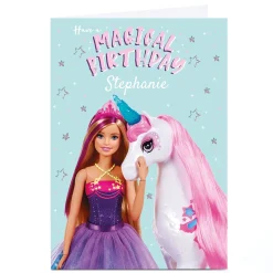 Kids Card Factory Personalised Barbie Birthday Card - Magical Unicorn