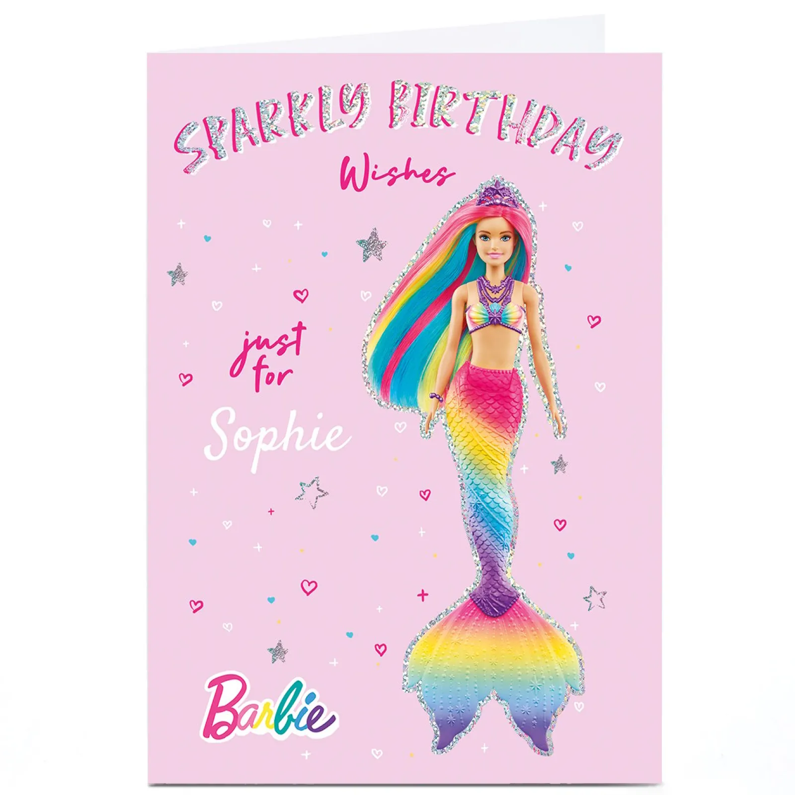 New Personalised Barbie Birthday Card - Sparkly Wishes Kids For Sister|For Niece