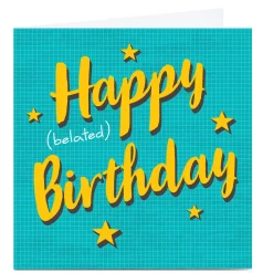 Card Factory Personalised Belated Birthday Card - Blue & Yellow