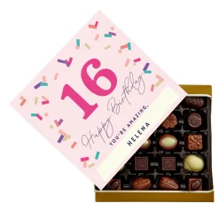 Outlet Personalised Belgian Chocolates - Pink Confetti, Editable Age Chocolate & Sweets|Birthday Gifts