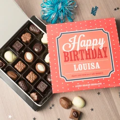 Hot Personalised Belgian Chocolates - Happy Birthday Dots Chocolate & Sweets|Birthday Gifts