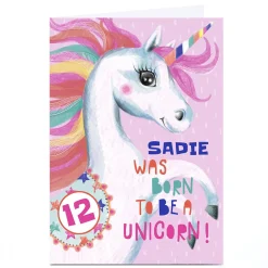 Kids Card Factory Personalised Bev Hopwood Birthday Card - Born To Be A Unicorn