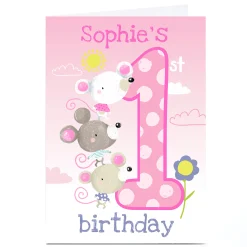 Kids Card Factory Personalised Bev Hopwood 1st Birthday Card - Cute Mice
