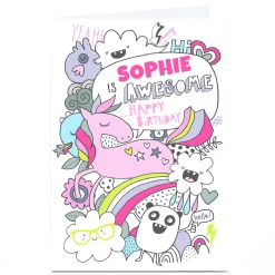 Kids Card Factory Personalised Bev Hopwood Birthday Card - Unicorn & Pandas