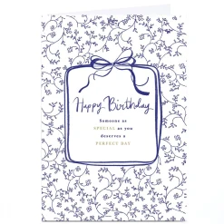Card Factory Personalised Birthday Card - Blue Floral Bow