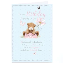 Online Personalised Birthday Card - Fluffy Dog Flower and Envelope For Sister|For Niece