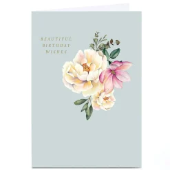 Best Personalised Birthday Card - Beautiful Birthday Wishes Grey Floral For Sister|For Niece