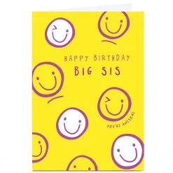 Card Factory Personalised Birthday Card - Yellow Smiley Faces, Big Sis