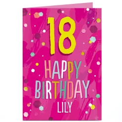 Card Factory Personalised Birthday Card - Happy Birthday Pink, Editable Age