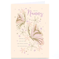 Card Factory Personalised Birthday Card - Delicate Drawings Butterflies and Flowers, Nanny