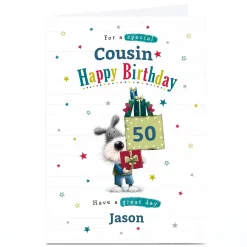Best Personalised Birthday Card - Dog & Gifts Cousin, Editable Age BOY For Boyfriend|50Th Birthday
