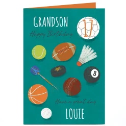 Card Factory Personalised Birthday Card - Sport Equipment, Editable Age & Recipient