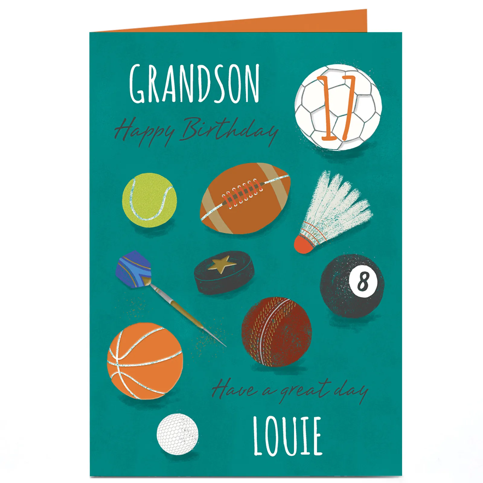 Card Factory Personalised Birthday Card - Sport Equipment, Editable Age & Recipient