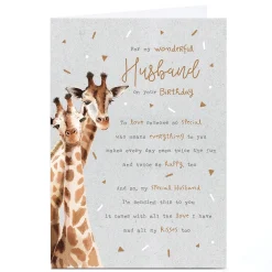 Card Factory Personalised Birthday Card - All the Love and Kisses Giraffes, Husband