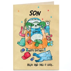 New Personalised Birthday Card - Son Lazy Sloth Kids For Son|Son