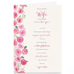 Card Factory Personalised Birthday Card - Rose Border Reasons I Love You, Wife