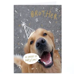 New Personalised Birthday Card - Party Time Dog, Brother For Brother|Funny