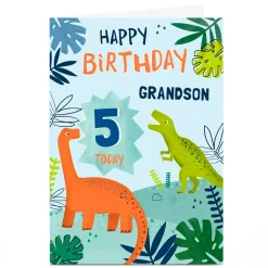Kids Card Factory Personalised Birthday Card - Dinosaurs Grandson, Any Age