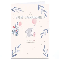 Clearance Personalised Birthday Card - Baby Elephant with Balloon, Great Granddaughter Kids For Kids|Birthday