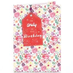 Outlet Personalised Birthday Card - Florals & Red Label Birthday|For Her